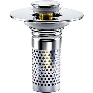 Bathroom Sink Drain Strainer, Pop-up Sink Drain Strainer with Removable Stainless Basket Hair Catcher, Bathroom Sink Stopper,1 Pack