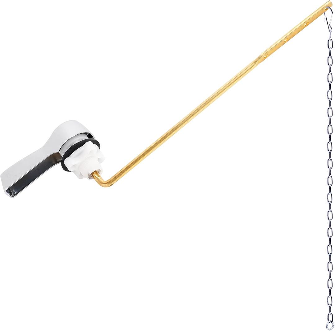 Hibbent Universal Metal Front Mount Toilet Handle Replacement Kit, Brass Toilet Flush Tank Lever with Stainless Steel Flapper Chains for Most Toilets, Chrome