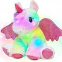 Hopearl Adorable LED Plush Unicorn Lighting Up Cute Stuffed Animal Floppy Night Lights Glow in The Dark Birthday Festival for Kids Toddler Girls, White, 11''