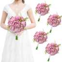 Vintage Purple Bridesmaid Bouquets for Wedding, Set of 4 Artificial Silk Peonies Flowers Bouquet for Marriage Decorations