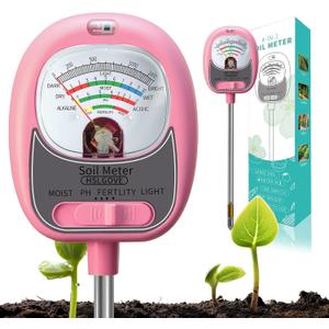 HSLGOVE 4-in-1 Moisture Meter for PlantsSoil Test Kit  Soil Moisture Meter, pH, Fertility & Sun-Light, Large Dial Soil Tester for Indoor & Outdoor Gardening, Lawn, Farm Baby Pink