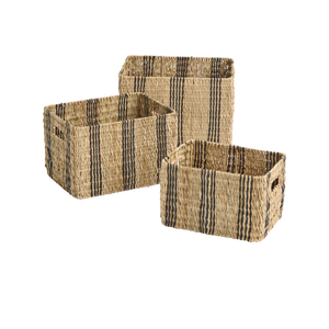 Riley Black and Natural Faux Rattan Striped Utility Basket