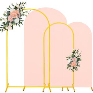 7.2FT, 6FT Wedding Arch Stand and Matching Light Pink Spandex Fitted Arch Backdrop Cover Set, Round Top Chiara Backdrop Stands and Covers for Birthday Party Baby Shower Banquet Decor (Light Pink)