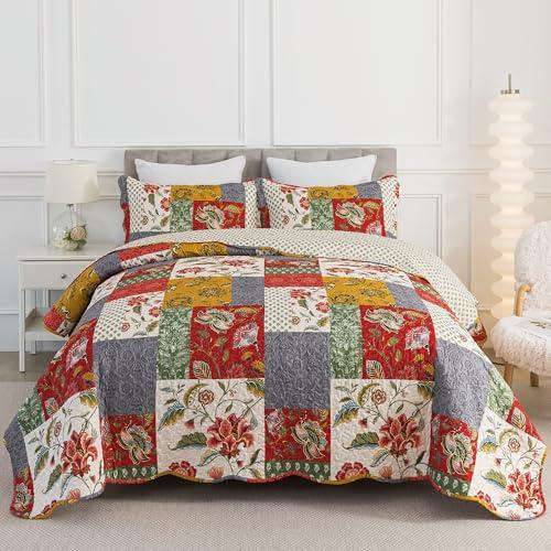 HoneiLife Quilt Set King Size - Lightweight Bedspreads 106x96, Microfiber Quilts 3-Piece, Patchwork Coverlet Western Bedding Sets All Season Quilts