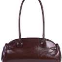 Vintage Shoulder Bag - Glossy Leather Top Handle Handbag, Retro Minimalist Dome Shoulder Purse, Elegant Underarm Bag Maple