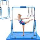 VEVOR Gymnastic Bars for Kids, 140 lbs Capacity Folding Training Kip Bar with Mat, Adjustable Height Gymnastic Horizontal Bar for Home, Training Equipment for Indoor Outdoor, Easy to Assemble