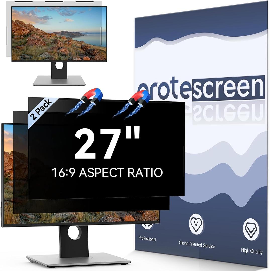 [2-Pack] 27 Inch Magnetic Computer Privacy Screen Filter for 16:9 Widescreen Monitor, Removable Eye Protection Anti Glare Blue Light Filter Privacy Shield, Anti Spy Screen Protector Film 27 in