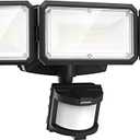 LEPOWER Battery Powered LED Flood Light Outdoor,1500LM Motion Sensor Security Lights, IP65 Waterproof,Wireless Flood Light Battery Operated,3 Head Motion Detector Light for Garage,Yard,Porch(Black)