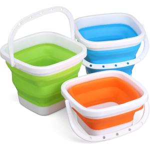 3PCS 3L Collapsible Bucket Sandbox Kit Castle Mold Building Toys for Kids, Foldable Bucket Sand Pail Scoop Trowel Rake Spade Set for Garden Planting, Beach Summer Toys Fun