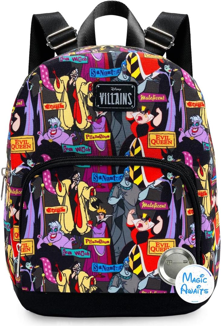 Fast Forward Disney Villains Mini Backpack - 10" Canvas Disney Villains Backpack Purse Shoulder Bag | Adults, Women, Teens