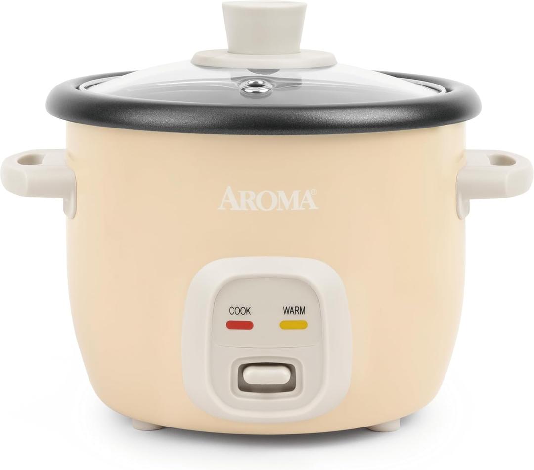 AROMA Mini Rice Cooker, 2-Cup (Uncooked) / 4-Cup (Cooked), Grain Cooker, Soup Maker, Oatmeal Cooker, Auto Keep Warm, 1 Qt, Milk Tea color
