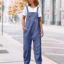 YESNO Women's Casual Corduroy Overalls Sleeveless Adjustable Straps Loose Harem Bib Jumpsuits for Women with Pockets PCL (Blue, XXXL)