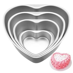 WBJKZJD Aluminum Heart Shaped Cake Pans, 4pcs Nonstick Baking Pan with Removable Bottom 4/ 6/ 8/ 10 Inches Cake Mold for Valentine's Day Wedding Birthday Anniversary