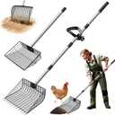 11.61" Chicken Poop Scooper & Rake 2-in-1+ 9.84" Pooper Scoopers, 25" to 67" Large Metal Litter Scoop with Adjustable Stainless Steel Handle for Farm Sifting Coops Cleaning Chicken Litter Pet Waste