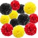 Aimto 12pcs Red Yellow and Black Paper Pom Poms Decorations for Party Ceiling Wall Hanging Tissue Flowers Decorations - 3 Colors of 12 Inch, 10 Inch.