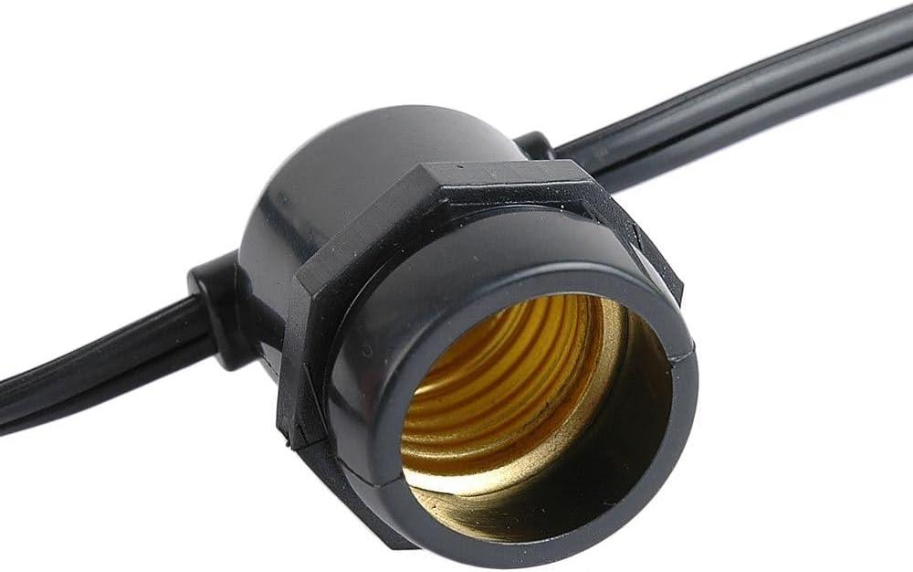 Novelty Lights 37.5 Feet Heavy Duty Light String with 25 in-Line E26 Sockets, Black Wire PVC Commercial Grade Stringer, 18" Spacing, End-to-End Connectable, No Bulbs