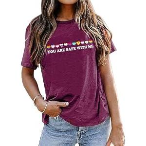 Pride Shirts for Women LGBT Rainbow Letter Print Tees Gay Pride Short Sleeve Casual Summer Top Blouse, M