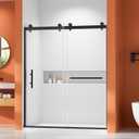 56-60" W x 74" H Semi-Frameless Double Sliding Shower Door | 1/4" Tempered Glass with Explosion-Proof Film & Nano Coating,Stainless Steel Hardware,Matte Black,Walk-in Bypass Shower Door
