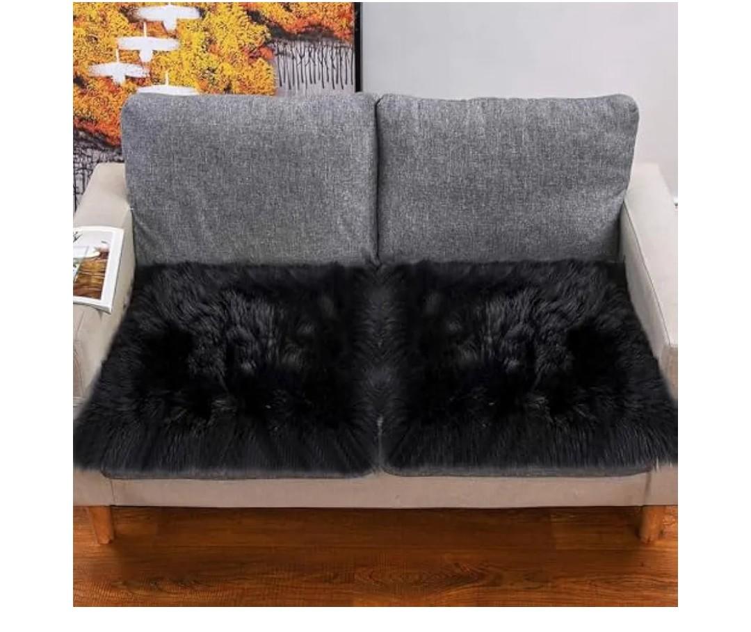 Faux Fur Sheepskin Square Chair Cover Seat Cushion Pad, Luxurious Wool Area Rugs Fluffy Floor Mat for Living Sofa, Photographing Background Office Home Decor Carpet 1 Pc