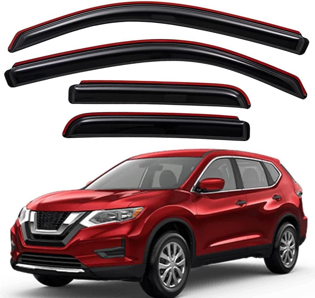 Lightronic Extra Durable Clip-on In-Channel Auto Vent Window Visor, Fits 2014-2020 Nissan Rogue (EXCLUDES Rogue Sport), UV Protection Rain Guard, Original Window Deflector, No-Drill, Dark Smoke, 4-Pcs