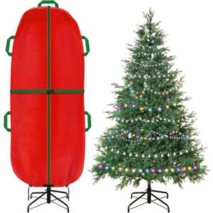 Jumbo Upright Christmas Tree Storage Bag, Upright Christmas Tree Storage Cover With Zipper & Adjustable Straps,Tear Resistant Upright Storage Christmas Tree Cover for 7.5 Foot Assembled Christmas Tree (Red)