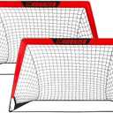 Kids Soccer Goal, Pop Up Soccer Goal Net for Backyard, Set of 2 with Portable Carrying Case (Red)