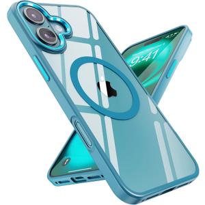 2 x SUCGLES for iPhone 16 Plus Case with MagSafe, N56 Ultra Strong Magnet, 12FT Drop Protection, Anti-Yellowing, Magnetic Slim Phone Case, Teal