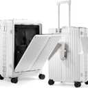 UrbanExplorer 20 Inch Carry On Luggage TSA Approved, Aluminum Frame Zipperless Luggage Carry On with Compartment for Short Trips, ABS+PC Hard Shell Suitcases with Spinner Wheels, White