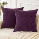 MIULEE Pack of 2 Couch Throw Pillow Covers 18x18 Inch Soft Plum Purple Chenille Pillow Covers for Sofa Living Room Solid Dyed Pillow Cases