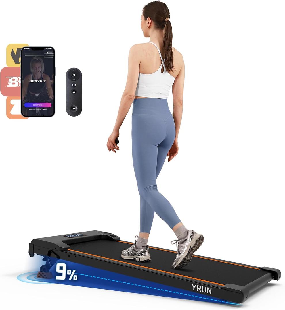 Walking Pad Under Desk Treadmill, 2.5HP Quiet Brushless Small Treadmill for Home and Office, Compact Portable Walking pad with Remote & App Control for Walking and Jogging