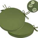 GUEGLSA Indoor Outdoor Round Chair Cushions 15 inch, Waterproof Bistro Seat Cushion with Ties Non Slip Circle Stool Chair Pads Set of 2, Green