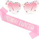 Birthday Girl Sash Birthday Princess Sash for Girls Women with Pink Birth day Glasses, Birth day Decorations for Women Girls Happy Birth day Party Supplies Accessories
