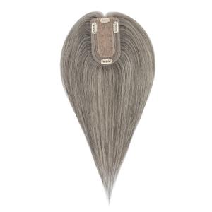 Elailite Hair Toppers for Women Real Human Hair Topper Thinning Thin 5.1"x2.8" Silk Base Clip in Remy Hairpieces 18 Inch White Blonde mix Grey