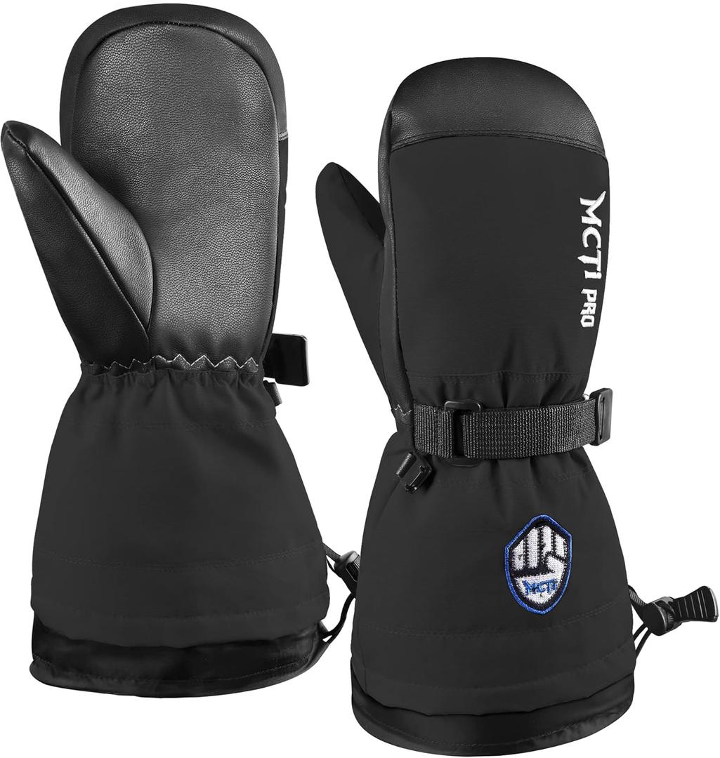 MCTi Kids Mittens Waterproof Winter Ski Warm Sherpa Fleece Lined Removable Insert (XXX-Small(Fits 2-4 years), Black)