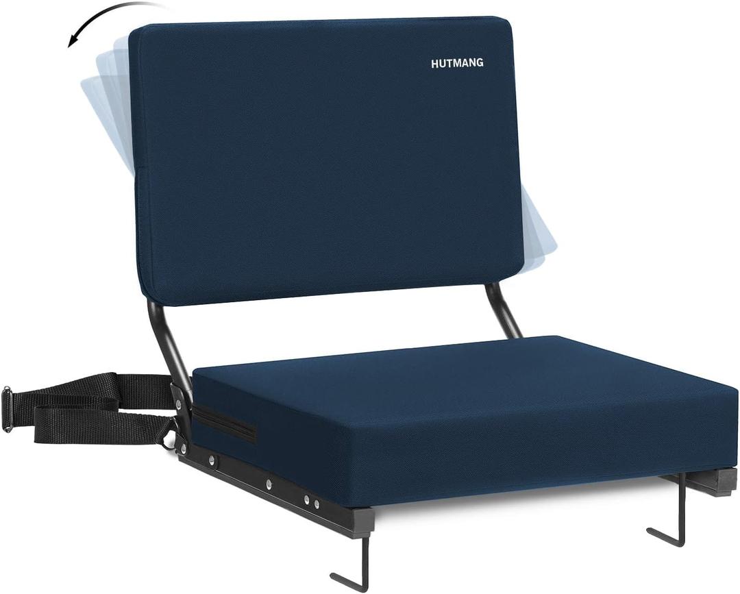 HUTMANG Bleacher Chairs with Back and Cushion,Stadium Seats with Back Support,Portable Bleacher Seat with Should Strap,Folding Comfort Padded Stadium Chairs for Adults Watch All Sport Event(Navt Blue)