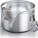 Stainless Steel Litter Box Metal with Integrated Round for XL/XXL Big and Multi Cats, 12" High Wall High Side, Odor Control, Easy to Clean, Durable, Includes Stainless Steel Scoop