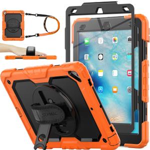 SEYMAC stock Case for iPad Air 3 2019 / Pro 10.5'' with Screen Protector Pen Holder [360 Rotate Hand Strap/Stand], Drop-Proof Case (Black+Orange)