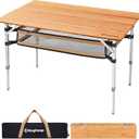KingCamp Bamboo Folding Camping Table Adjustable. Supports 176lbs with A Premium Bamboo Top and 3 Adjustable Heights, Ideal for Stable Dining or Cooking at Picnics, RVs, and Glamping Sites