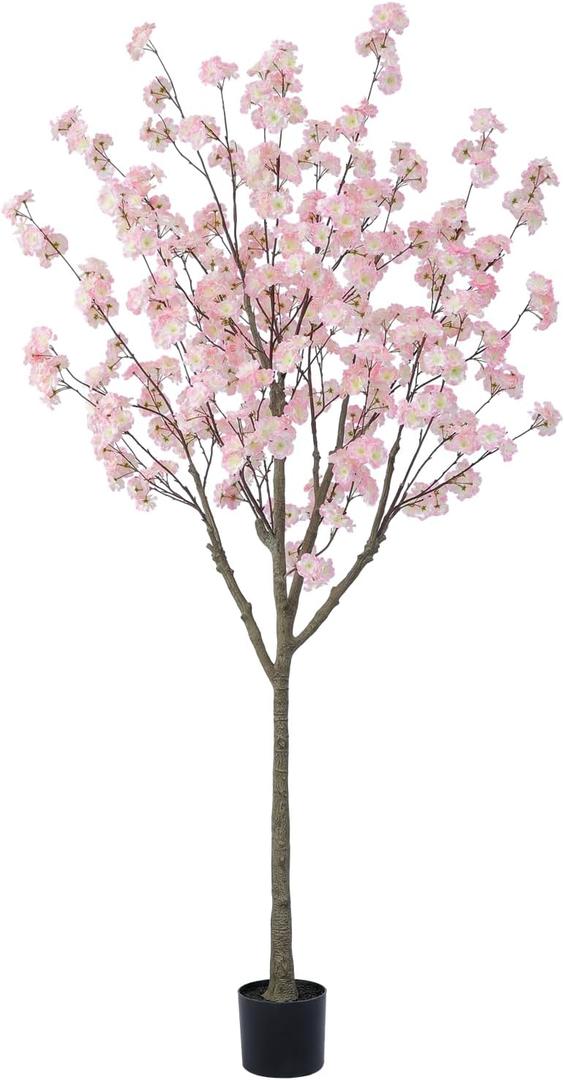 Tall Artificial Cherry Blossom Tree 6Ft(72'), Realistic Potted Silk Faux Cherry Blossom, Indoor/Outdoor for Home, Office, Living Room, Bedroom, Porch