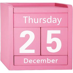 Pink Desk Calendar Wooden Block Perpetual Calendar Cute Pink Room Office Desktop Accessories for Women Bedroom Valentine's Day Mother's Day Girls Birthday Party Gift