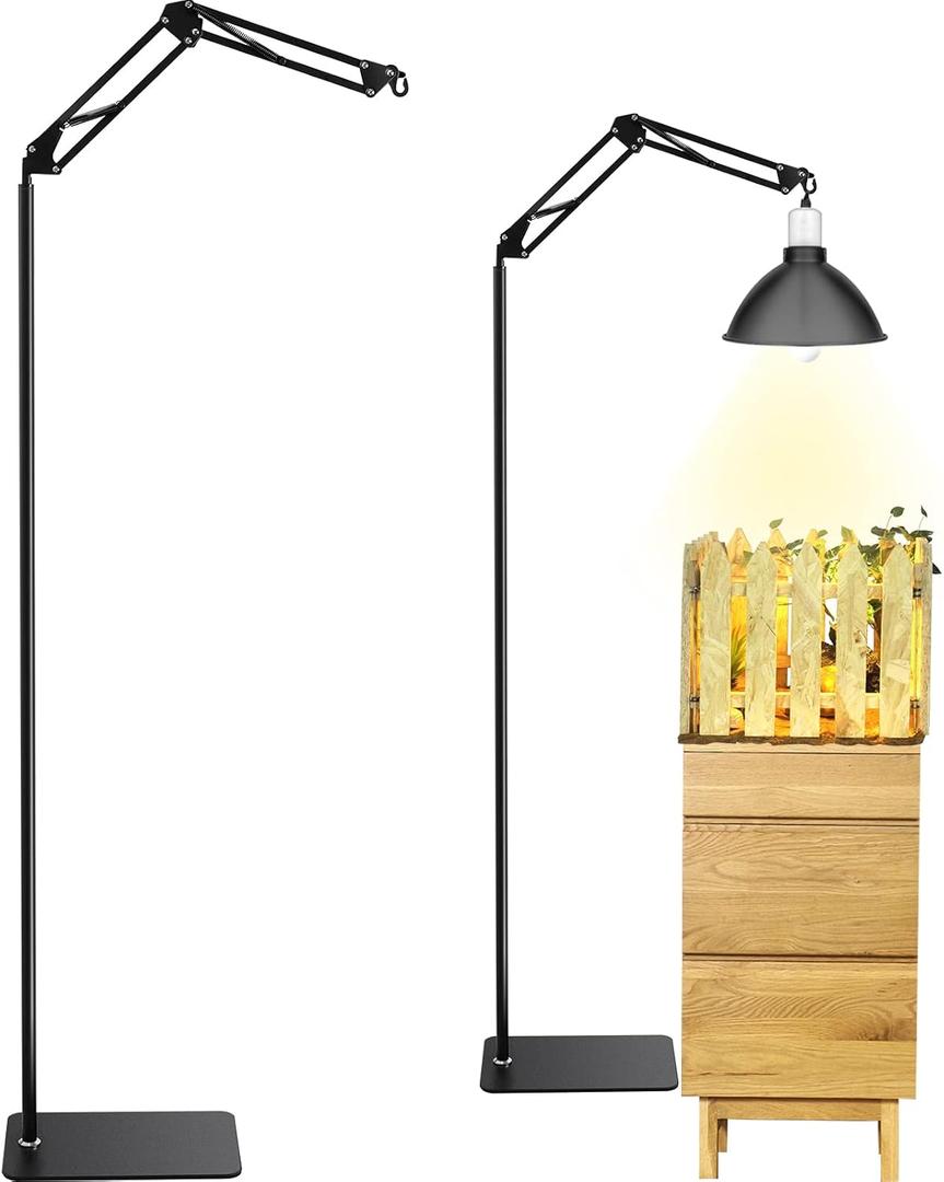 Queekay Reptile Heat LAMP Stand, Black Metal, Adjustable Height and Width, 5 Hanging Hooks, for Terrarium, Aquarium, Incubator, Cages, Suitable for Reptiles, Amphibians, Small Animals