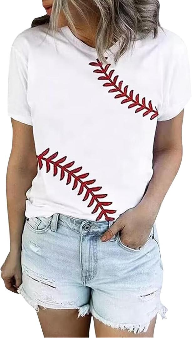 Baseball Shirt Women Baseball Love Graphic Tees Funny Baseball Mom T Shirt Game Day Short Sleeve Tops (White, XL)