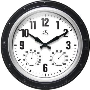Infinity Instruments Forecaster Indoor/Outdoor Wall Clock, Thermometer, Hygrometer Combo, Stylish Durable Waterproof Weather Station for Your Home, 16 Inch, Black