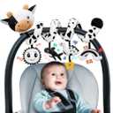 Spiral Car Seat Baby Toys 0-6 Months, Infant Carseat High Contrast Sensory Toys Hanging Stroller Accessories, Newborn Shower Gifts for Baby Boys Essentials Stuff, Cute Black and White Cow