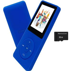 MP3 Player 32GB with Speaker Earphone Portable Mini Blue Music Player Support Voice Recorder E-Book 1.8 inch HD Screen Support up to 128GB