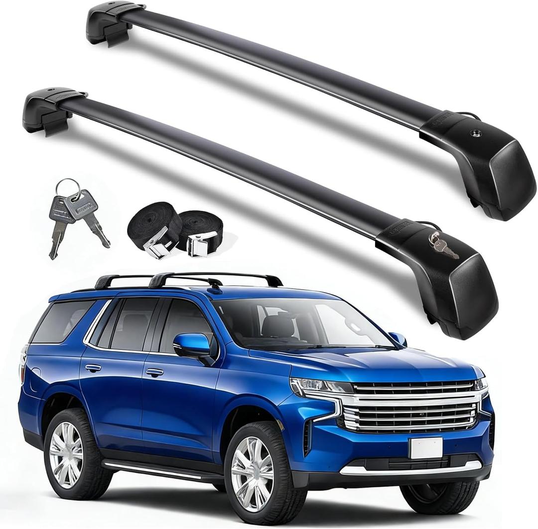 Zorik 330LBS Lockable Roof Rack Cross Bars Compatible with 2021-2026 Chevy Tahoe/Suburban, GMC Yukon/XL, Cadillac Escalade/ESV, Anti-Theft Aluminum Crossbars for Kayak Bike Cargo, No-Drill, 2 Straps