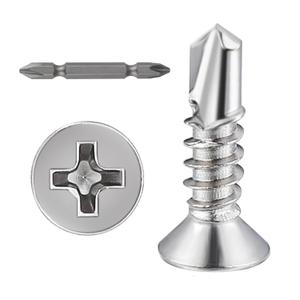 Wensilon500pcs#85/8for Sheet Metal Self-Tapping Screws 410 Stainless Steel Flat Head High-Strength Quick self-Drilling Screws