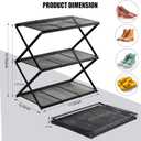 Small Shoe Rack for Entryway - 3 Tier Shoe Organizer Metal Foldable Shoes Storage Rack, Zero Tool Install, Sturdy Shoe Rack for Closet, Front Door Entrance, Living Room - Space Saving, Black