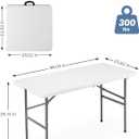 DUMOS 4 Feet Folding Picnic Table, Plastic Table with Carrying Handle, Heavy Duty Portable Table for Camping Party, White