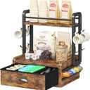 Homeiju Coffee Station Organizer, 40 Coffee Pods Storage & 8 Mug Hooks,Nespresso Pods Holder, Space-Saving Countertop Storage, Rustic Brown